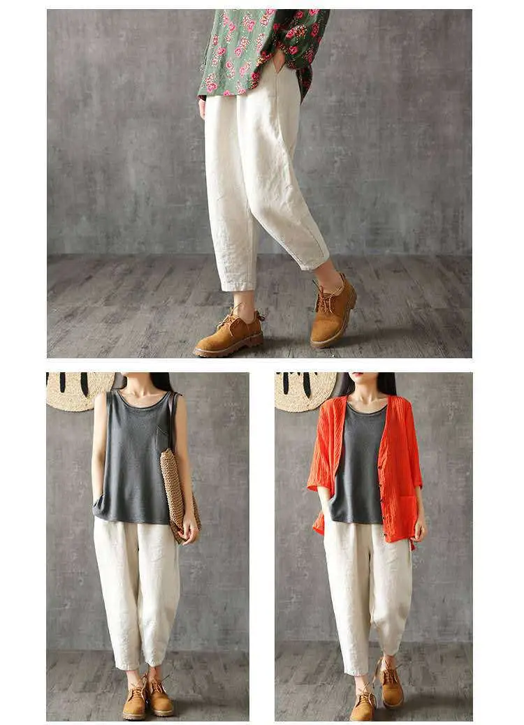 Plus Size Cotton Linen Nine Point Pants Orange — feature 9