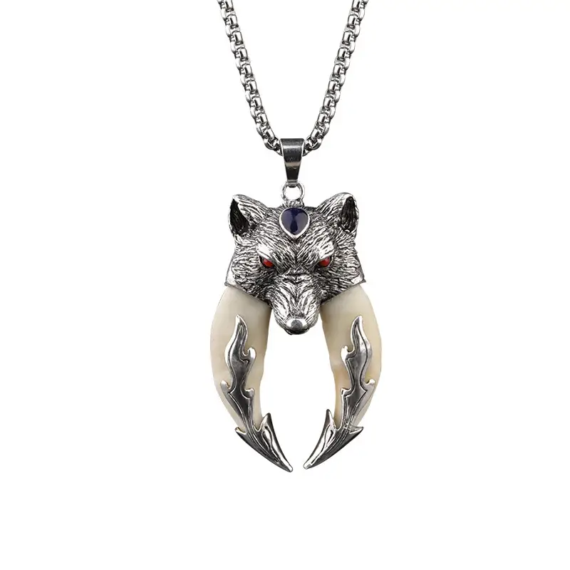 Wolf Tooth Necklace with Flame Design for Men Women - Image 6