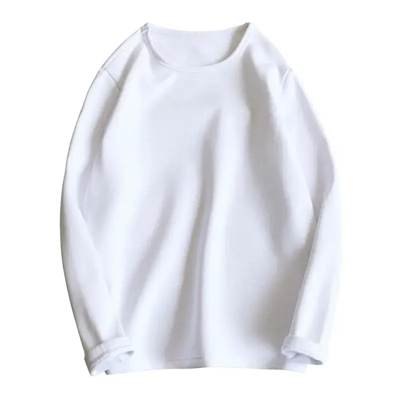 Men Fleece Lined Long Sleeve T-Shirt White