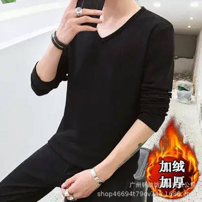 Men Fleece Lined Long Sleeve T-Shirt White