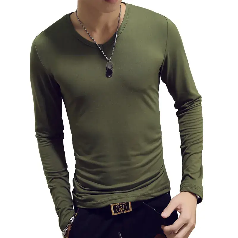 Men's Long Sleeve Olive Green T-Shirt 160g