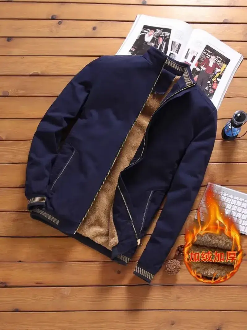 Men's Navy Blue Velvet Bomber Jacket with Flame Design - Image 8