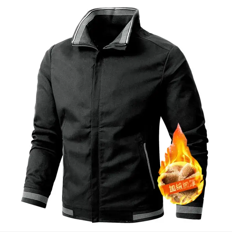 Men's Navy Blue Velvet Bomber Jacket with Flame Design - Image 3