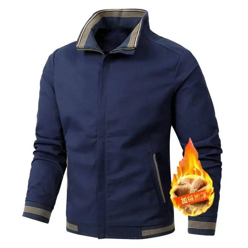 Men's Navy Blue Velvet Bomber Jacket with Flame Design - Image 4