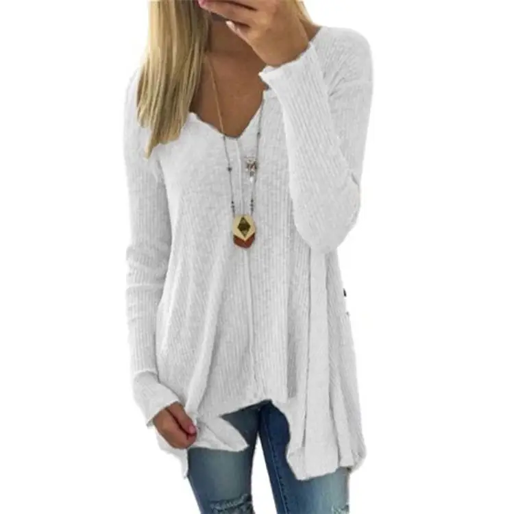 Women's White V-Neck Pullover Sweater Winter Top — feature 3