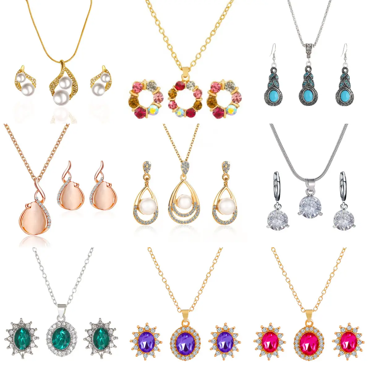 Elegant Diamond Zircon Necklace Earrings Set Gold Plated - Image 59