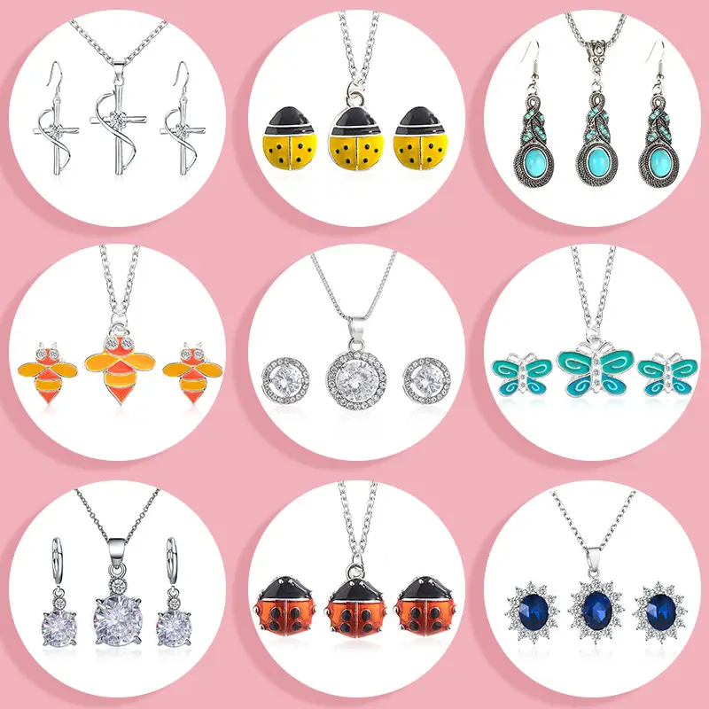 Elegant Diamond Zircon Necklace Earrings Set Gold Plated - Image 60