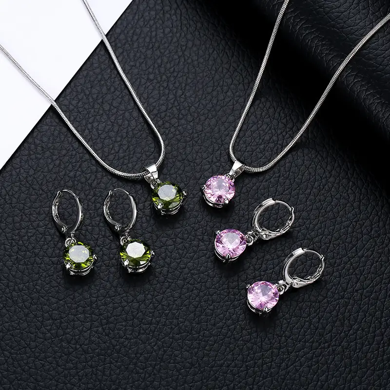 Elegant Diamond Zircon Necklace Earrings Set Gold Plated - Image 61