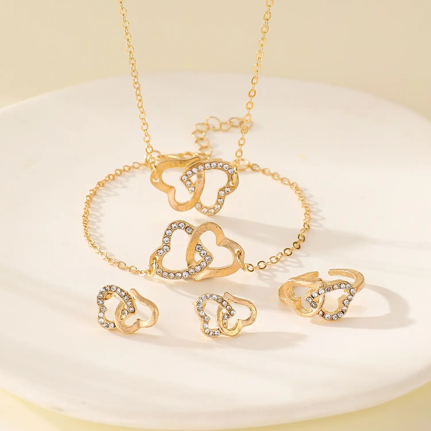 Elegant Diamond Zircon Necklace Earrings Set Gold Plated — feature 13