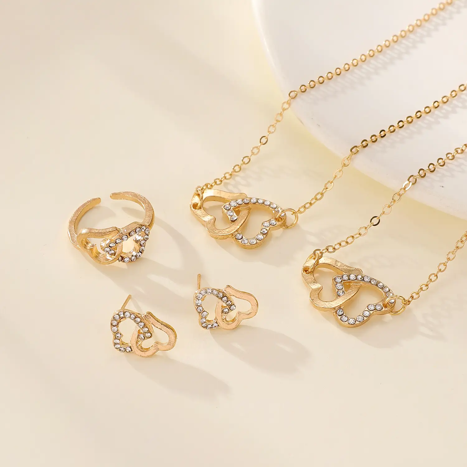 Elegant Diamond Zircon Necklace Earrings Set Gold Plated — feature 14