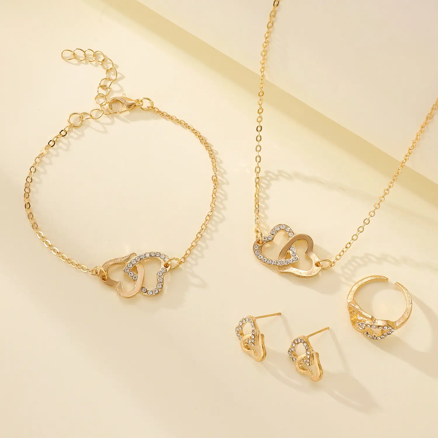 Elegant Diamond Zircon Necklace Earrings Set Gold Plated — feature 15