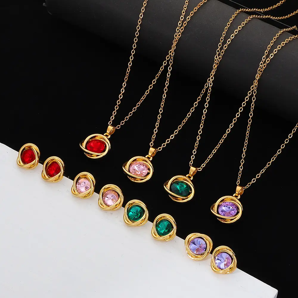 Elegant Diamond Zircon Necklace Earrings Set Gold Plated — feature 22
