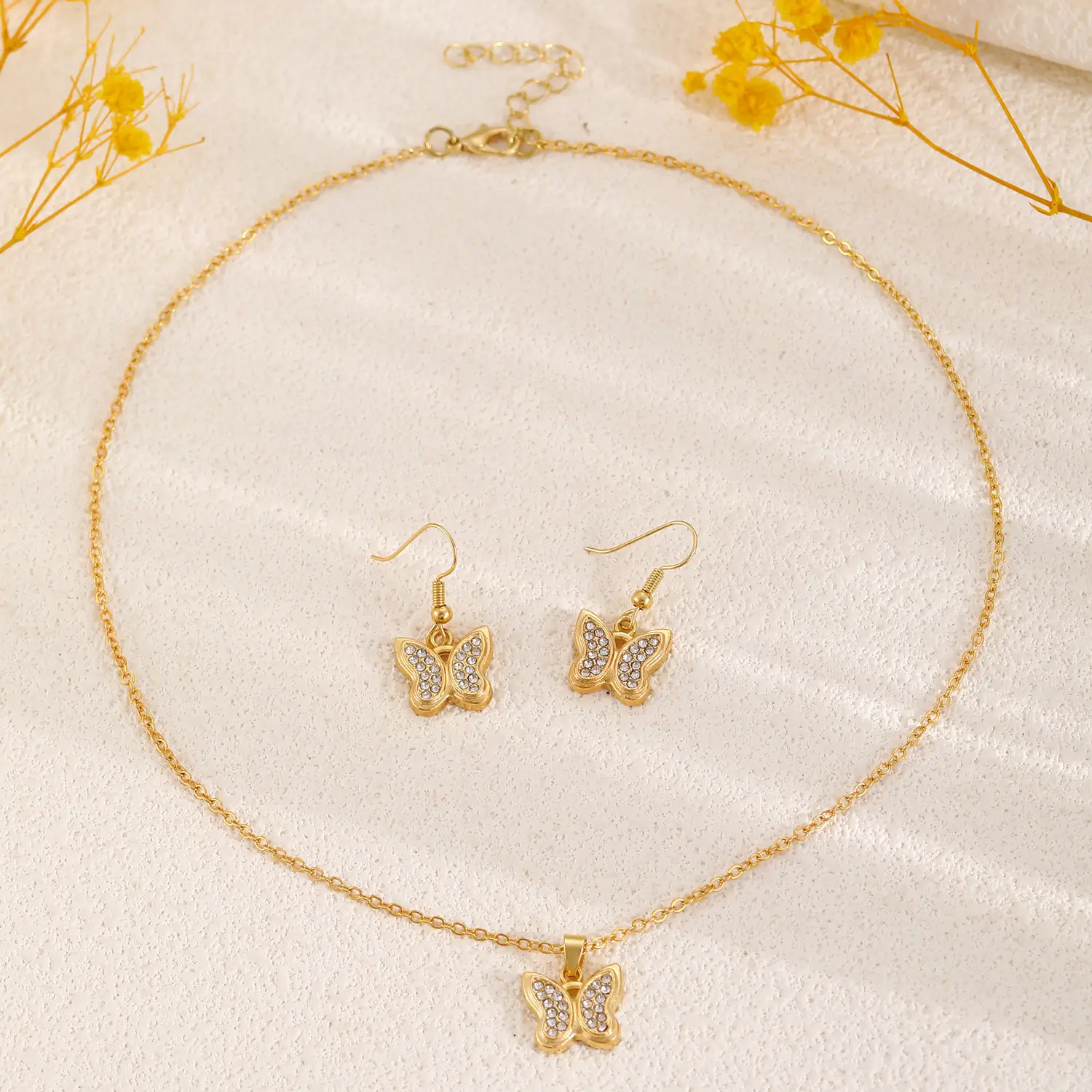 Elegant Diamond Zircon Necklace Earrings Set Gold Plated — feature 26