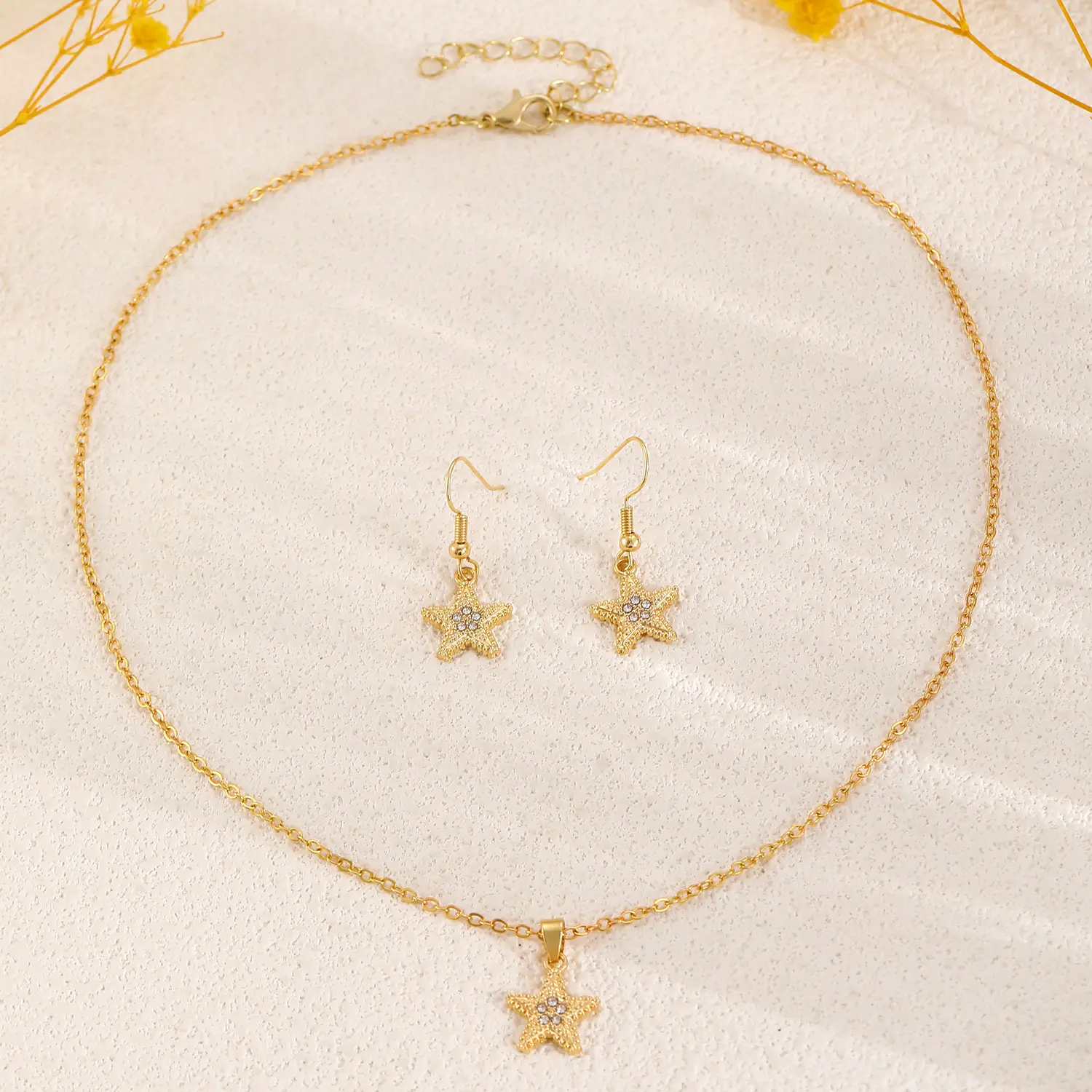 Elegant Diamond Zircon Necklace Earrings Set Gold Plated — feature 27