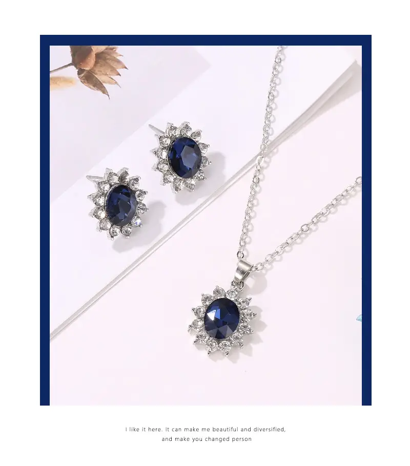 Elegant Diamond Zircon Necklace Earrings Set Gold Plated — feature 9