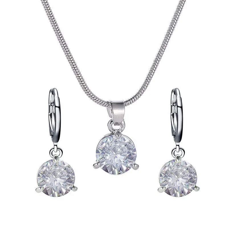 Elegant Diamond Zircon Necklace Earrings Set Gold Plated - Image 10