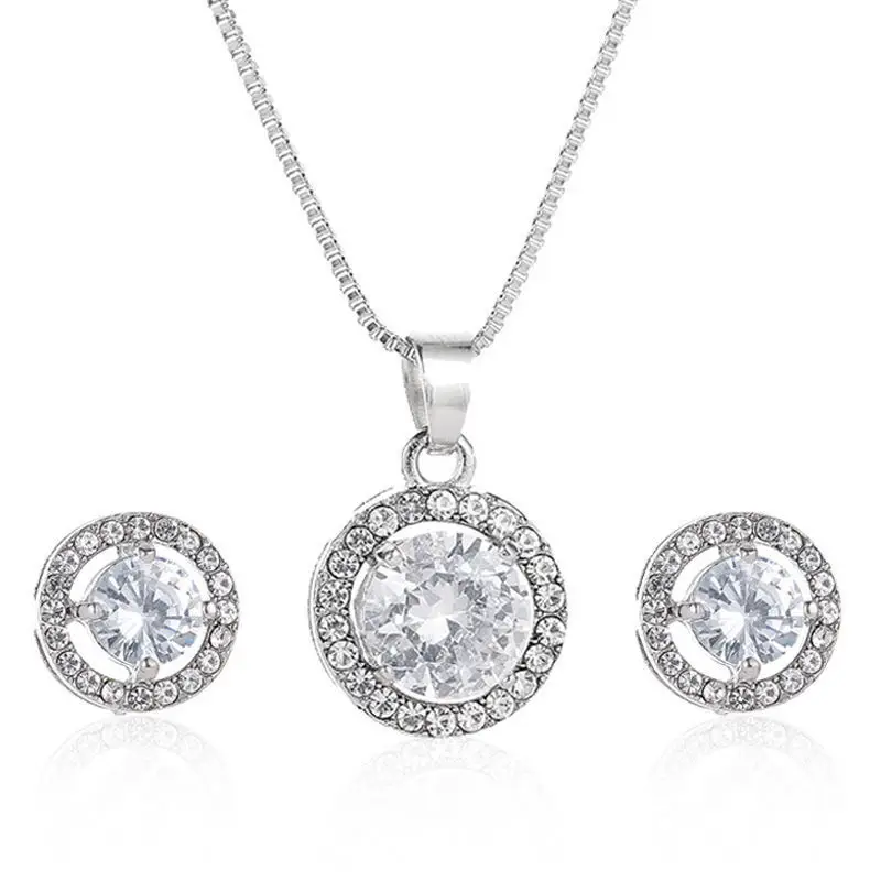 Elegant Diamond Zircon Necklace Earrings Set Gold Plated - Image 14