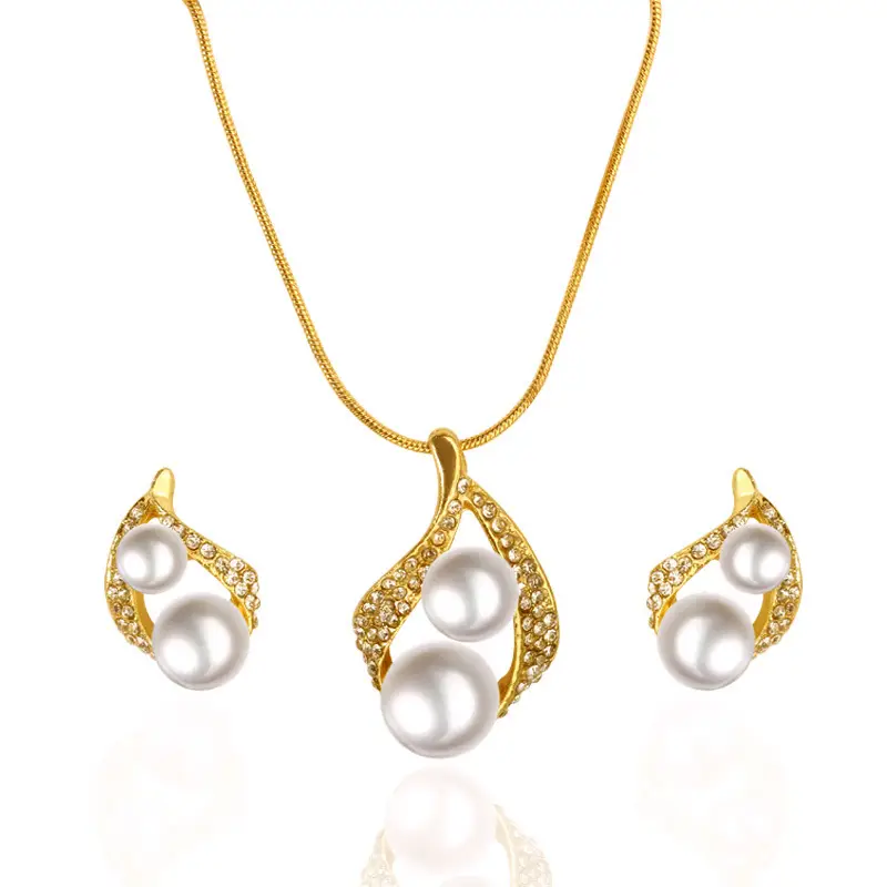 Elegant Diamond Zircon Necklace Earrings Set Gold Plated - Image 16
