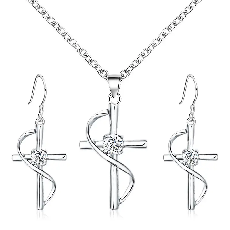 Elegant Diamond Zircon Necklace Earrings Set Gold Plated - Image 17