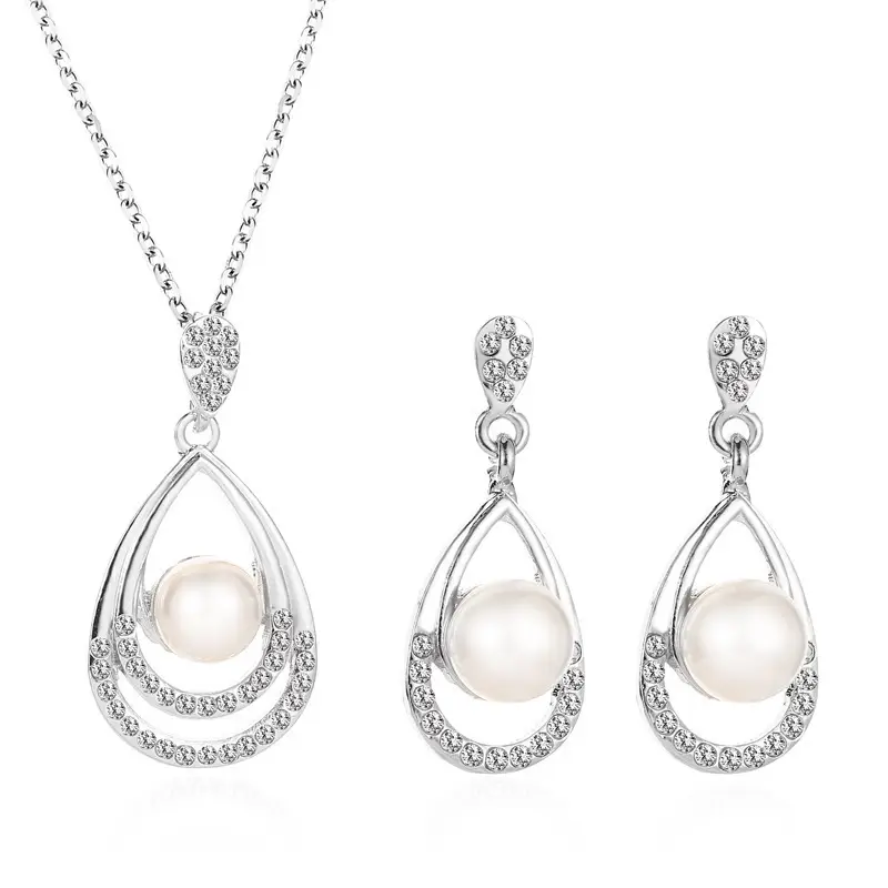 Elegant Diamond Zircon Necklace Earrings Set Gold Plated - Image 2