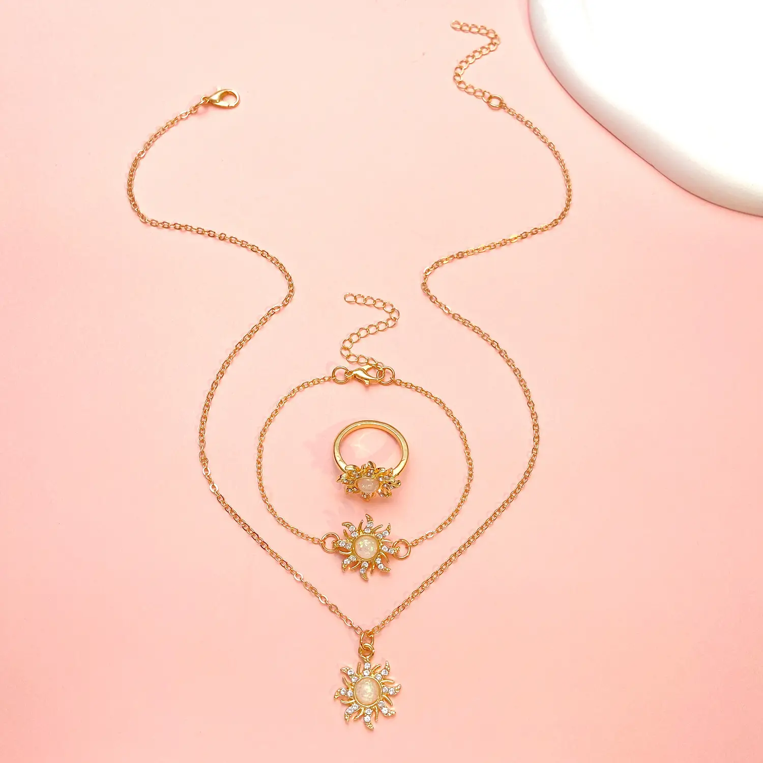 Elegant Diamond Zircon Necklace Earrings Set Gold Plated - Image 23