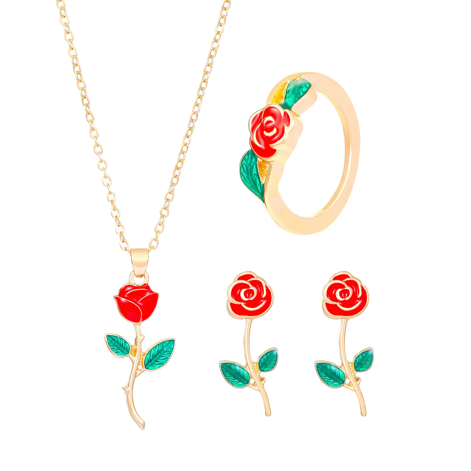 Elegant Diamond Zircon Necklace Earrings Set Gold Plated - Image 26