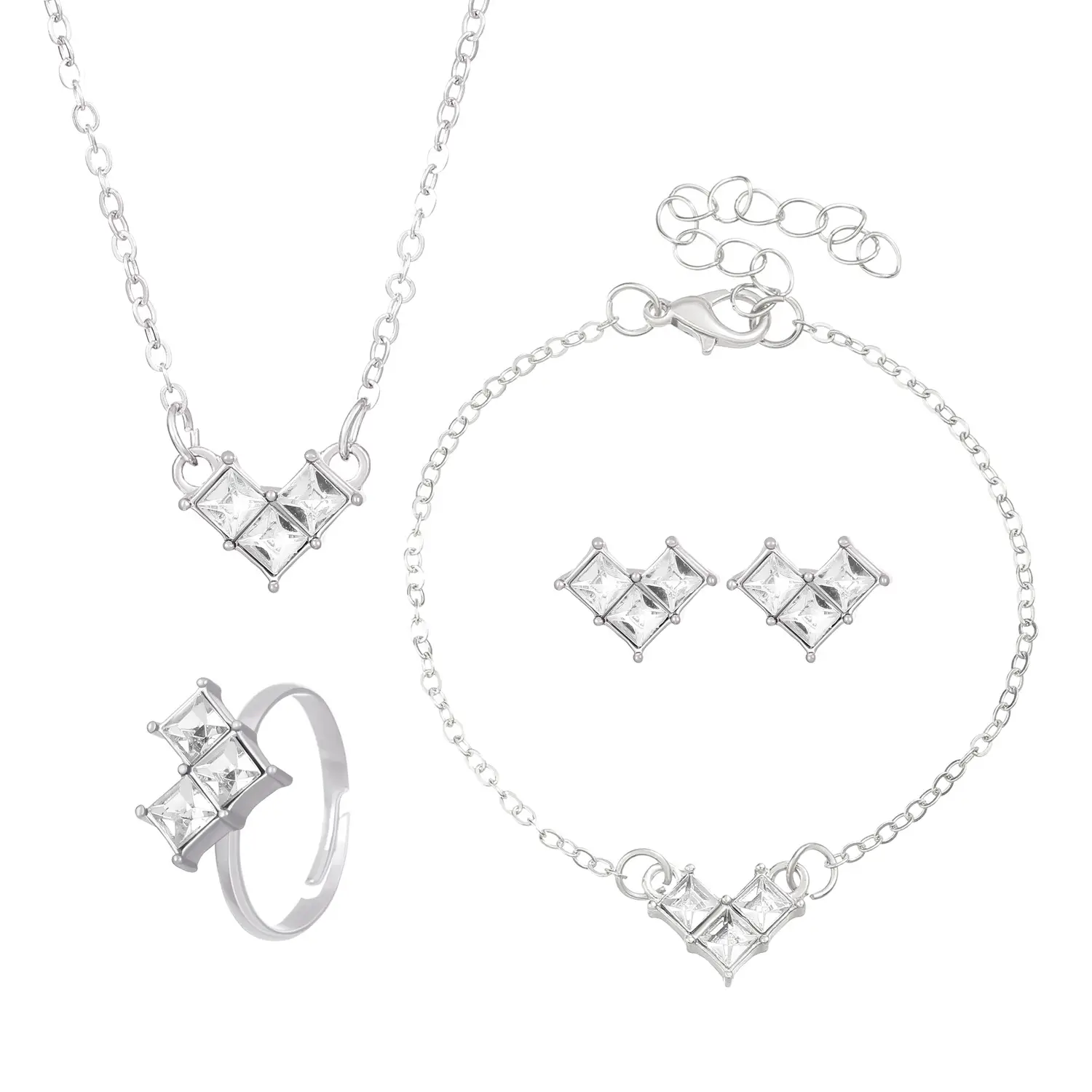 Elegant Diamond Zircon Necklace Earrings Set Gold Plated - Image 27
