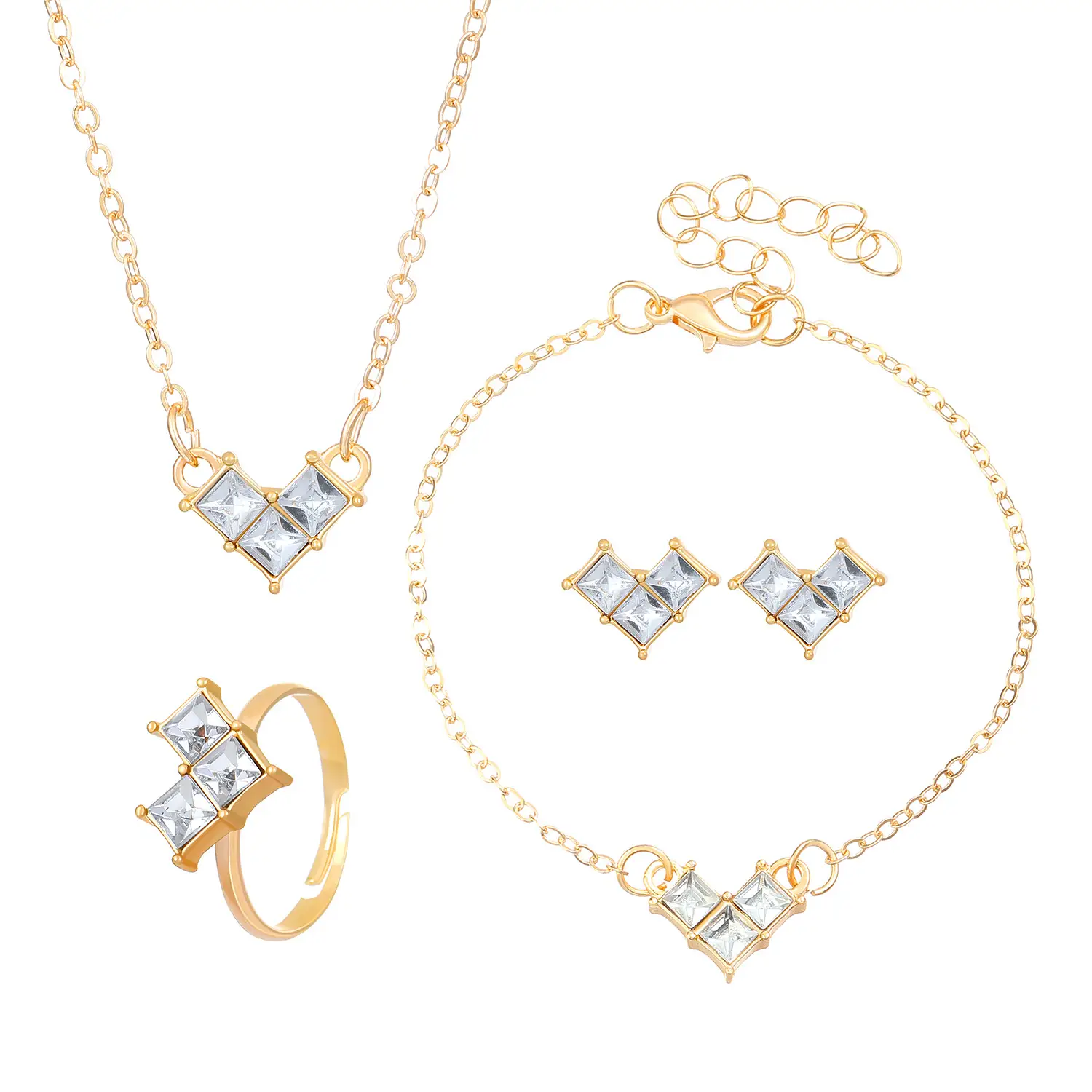 Elegant Diamond Zircon Necklace Earrings Set Gold Plated - Image 28