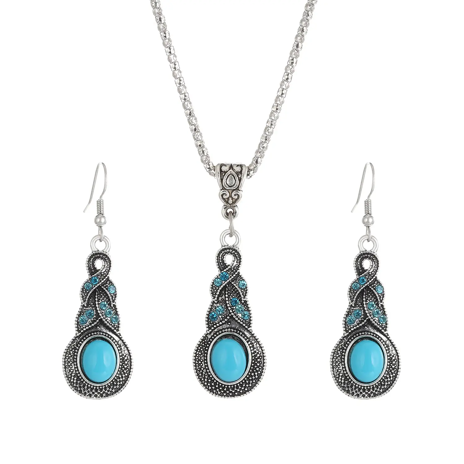 Elegant Diamond Zircon Necklace Earrings Set Gold Plated - Image 3