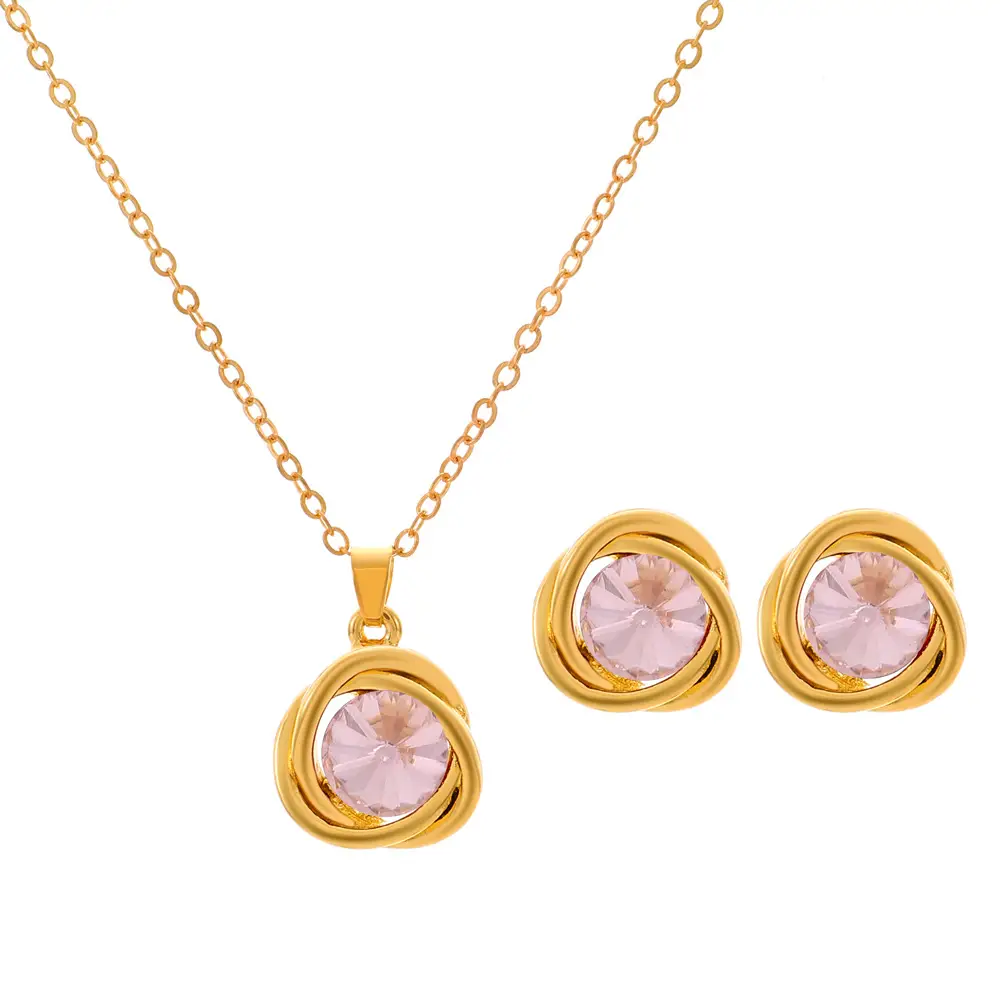Elegant Diamond Zircon Necklace Earrings Set Gold Plated - Image 32