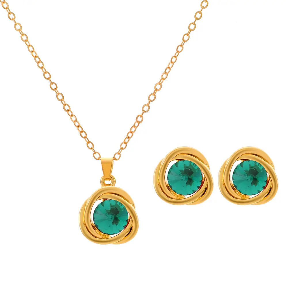 Elegant Diamond Zircon Necklace Earrings Set Gold Plated - Image 33
