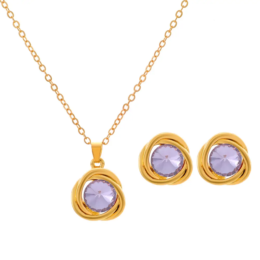 Elegant Diamond Zircon Necklace Earrings Set Gold Plated - Image 34