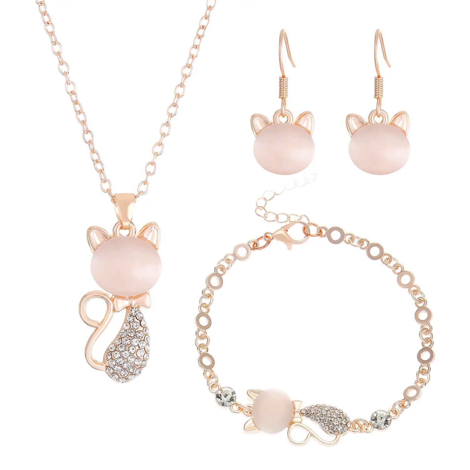 Elegant Diamond Zircon Necklace Earrings Set Gold Plated - Image 37