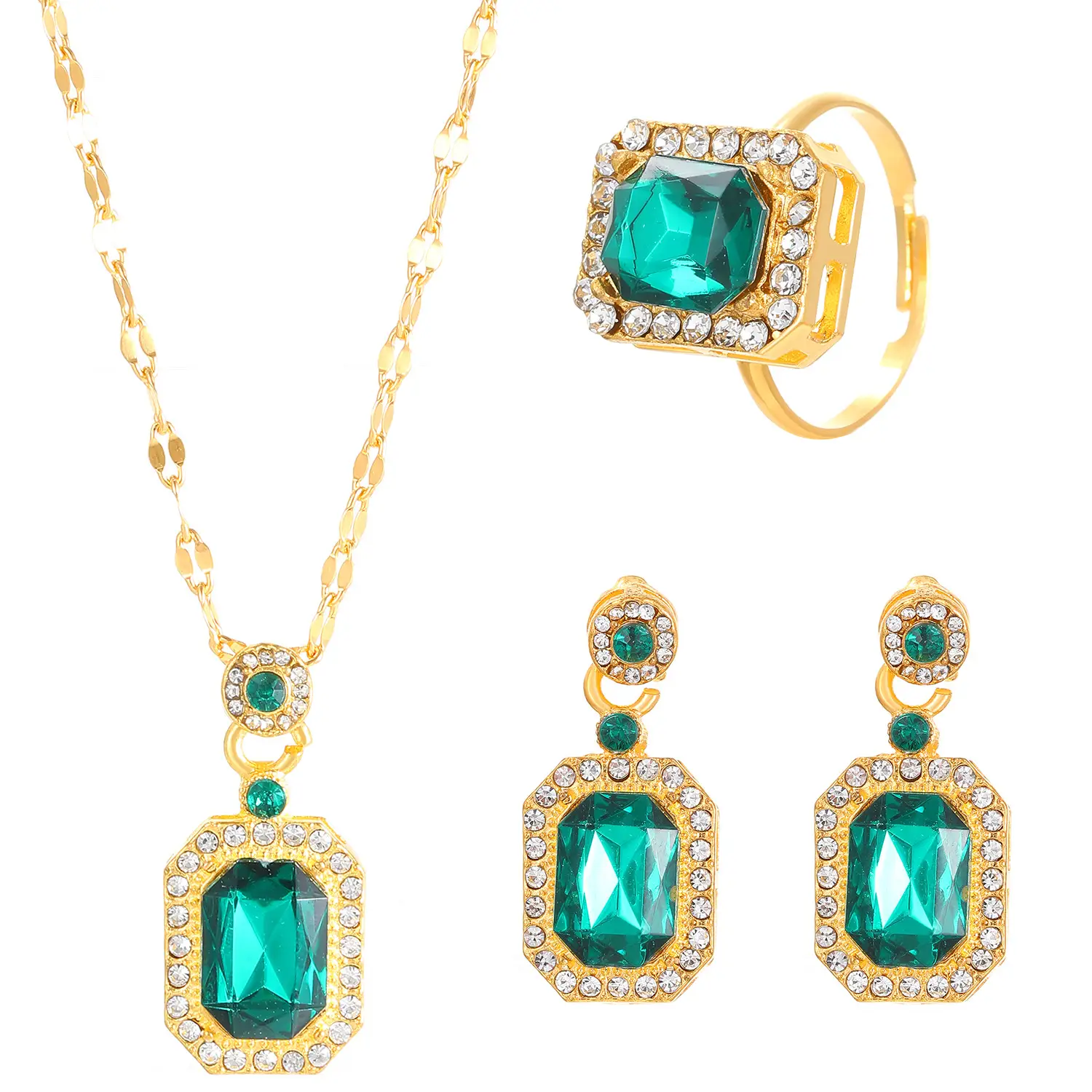 Elegant Diamond Zircon Necklace Earrings Set Gold Plated - Image 39
