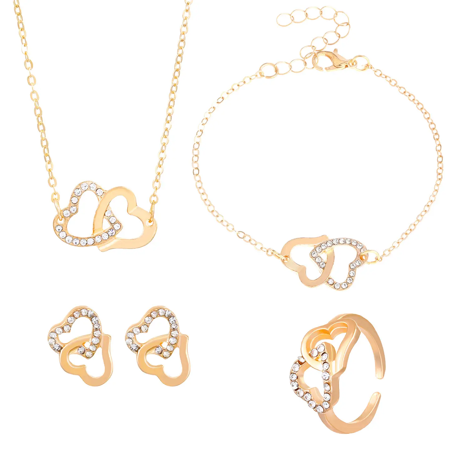 Elegant Diamond Zircon Necklace Earrings Set Gold Plated - Image 41