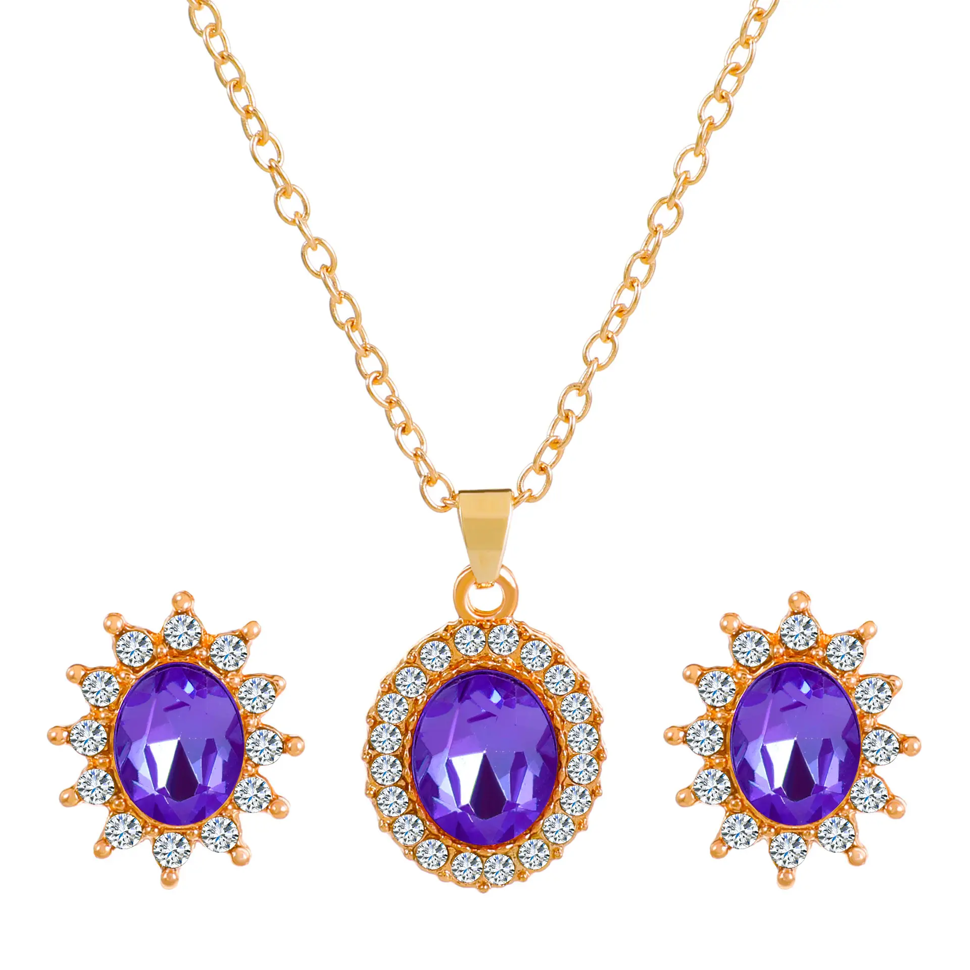 Elegant Diamond Zircon Necklace Earrings Set Gold Plated - Image 47