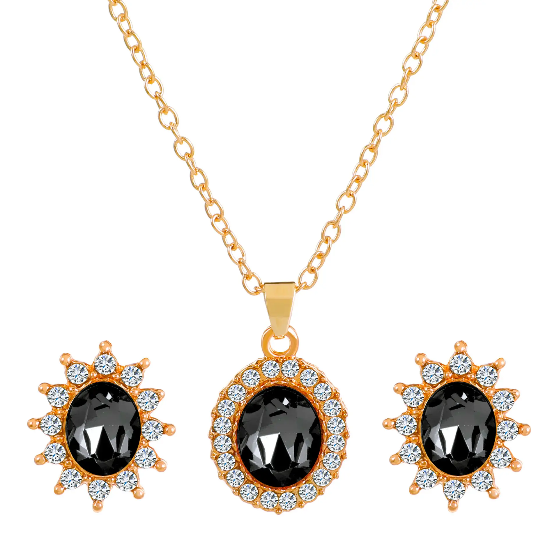 Elegant Diamond Zircon Necklace Earrings Set Gold Plated - Image 48