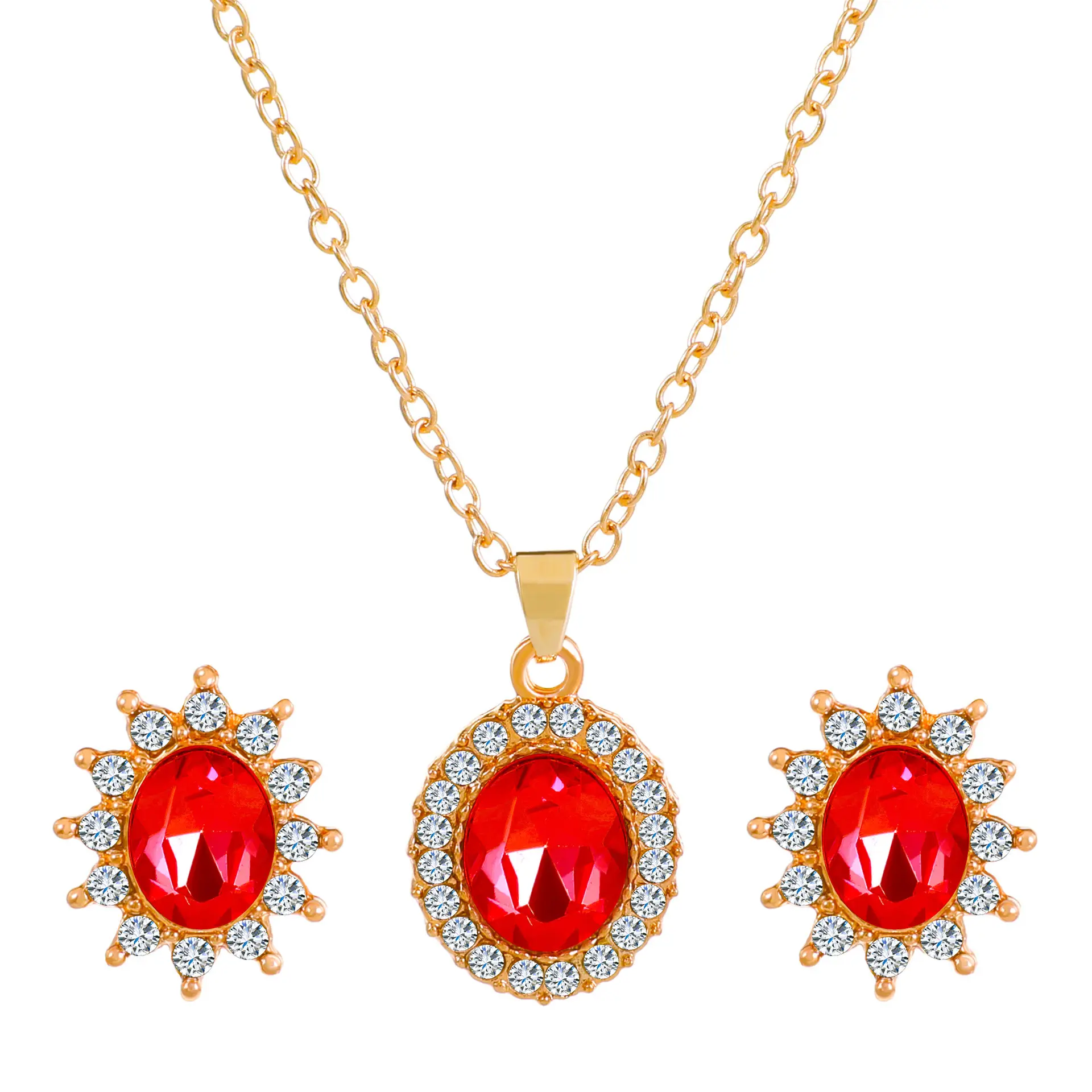 Elegant Diamond Zircon Necklace Earrings Set Gold Plated - Image 49