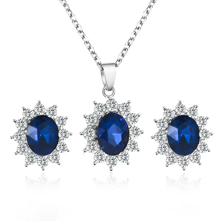 Elegant Diamond Zircon Necklace Earrings Set Gold Plated - Image 5