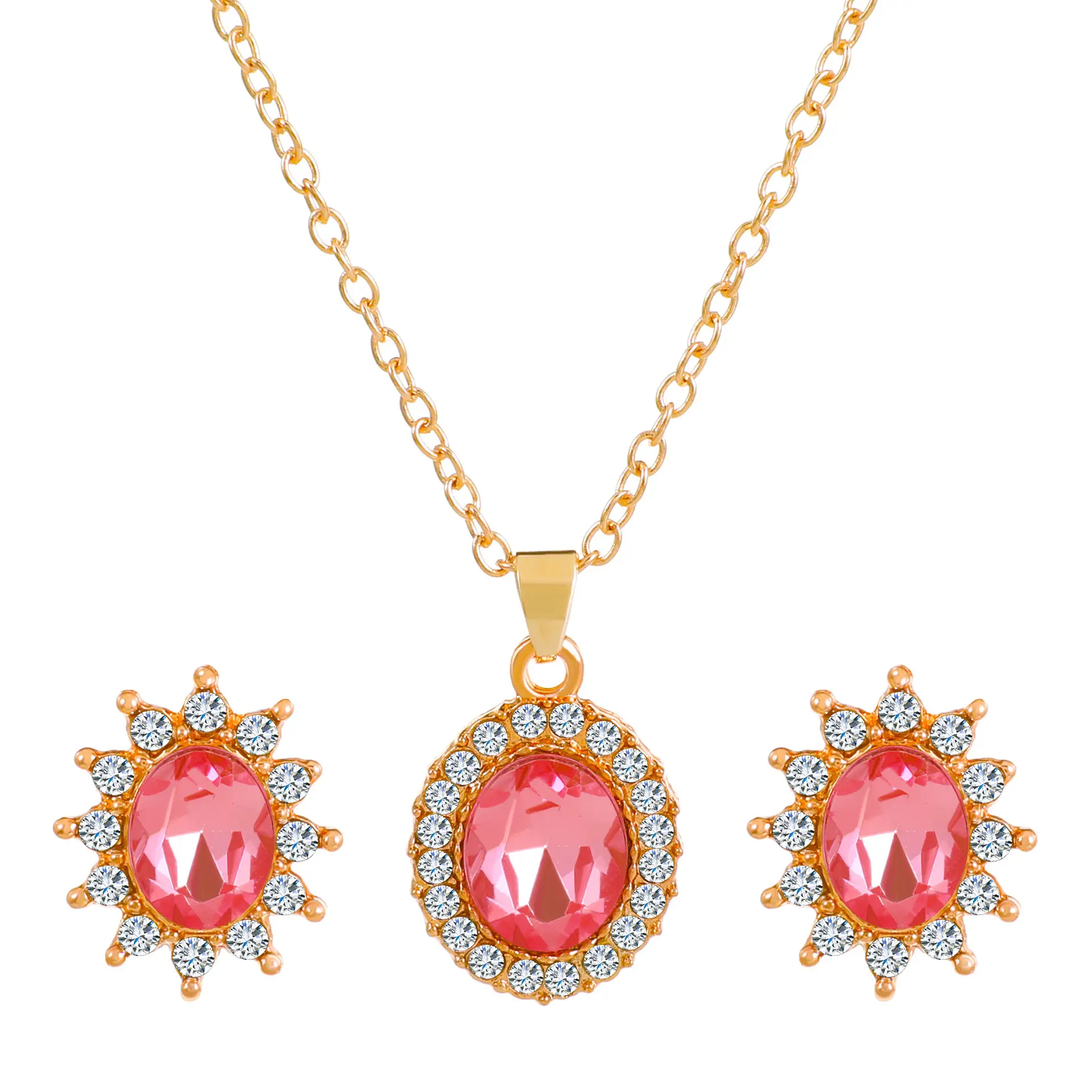 Elegant Diamond Zircon Necklace Earrings Set Gold Plated - Image 50