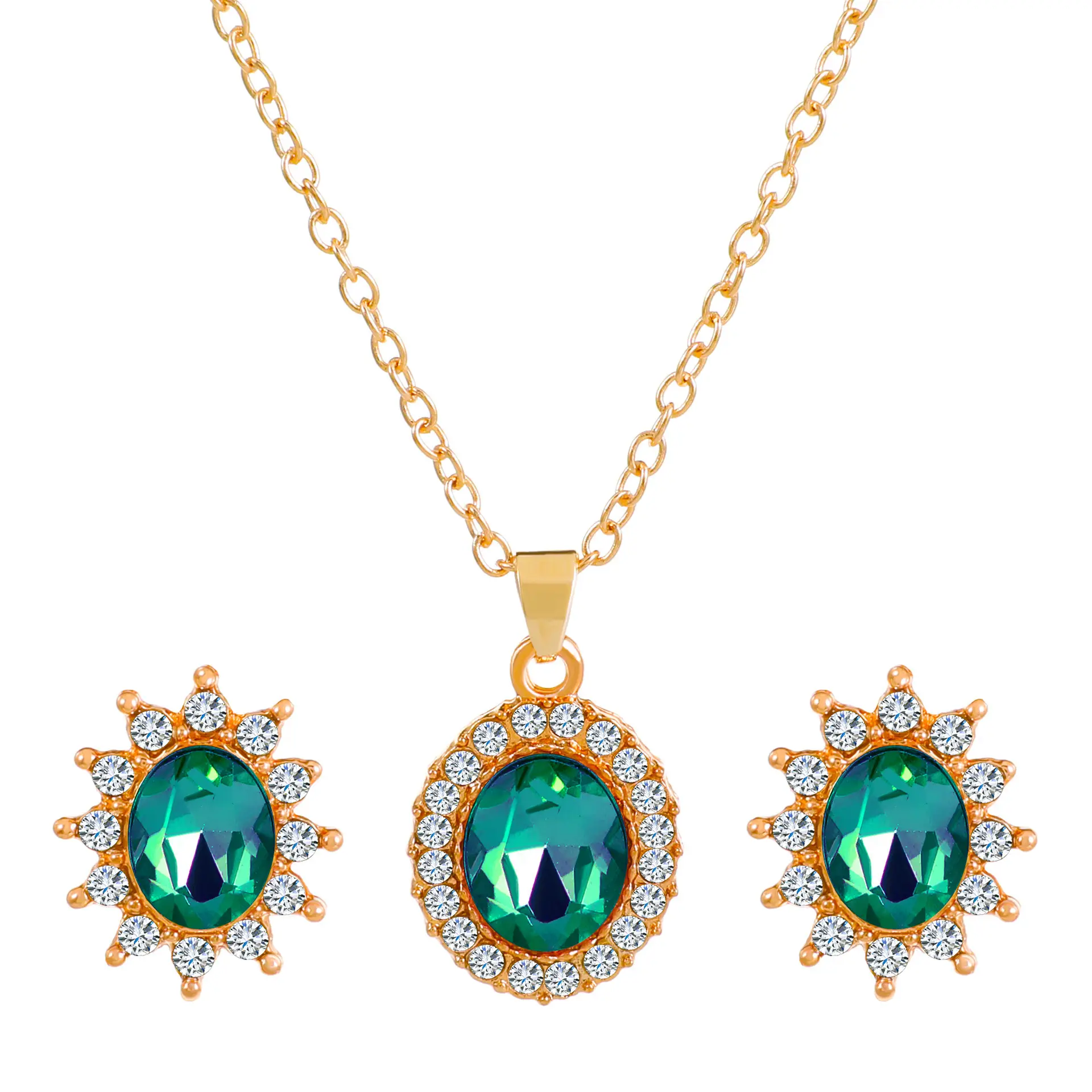 Elegant Diamond Zircon Necklace Earrings Set Gold Plated - Image 51