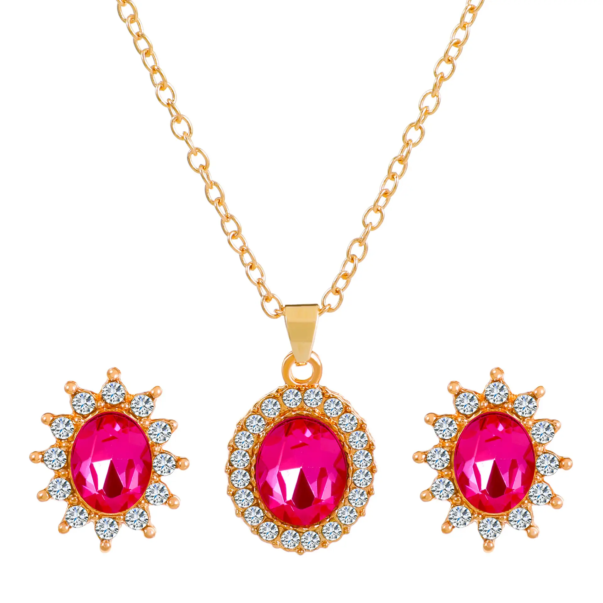Elegant Diamond Zircon Necklace Earrings Set Gold Plated - Image 52