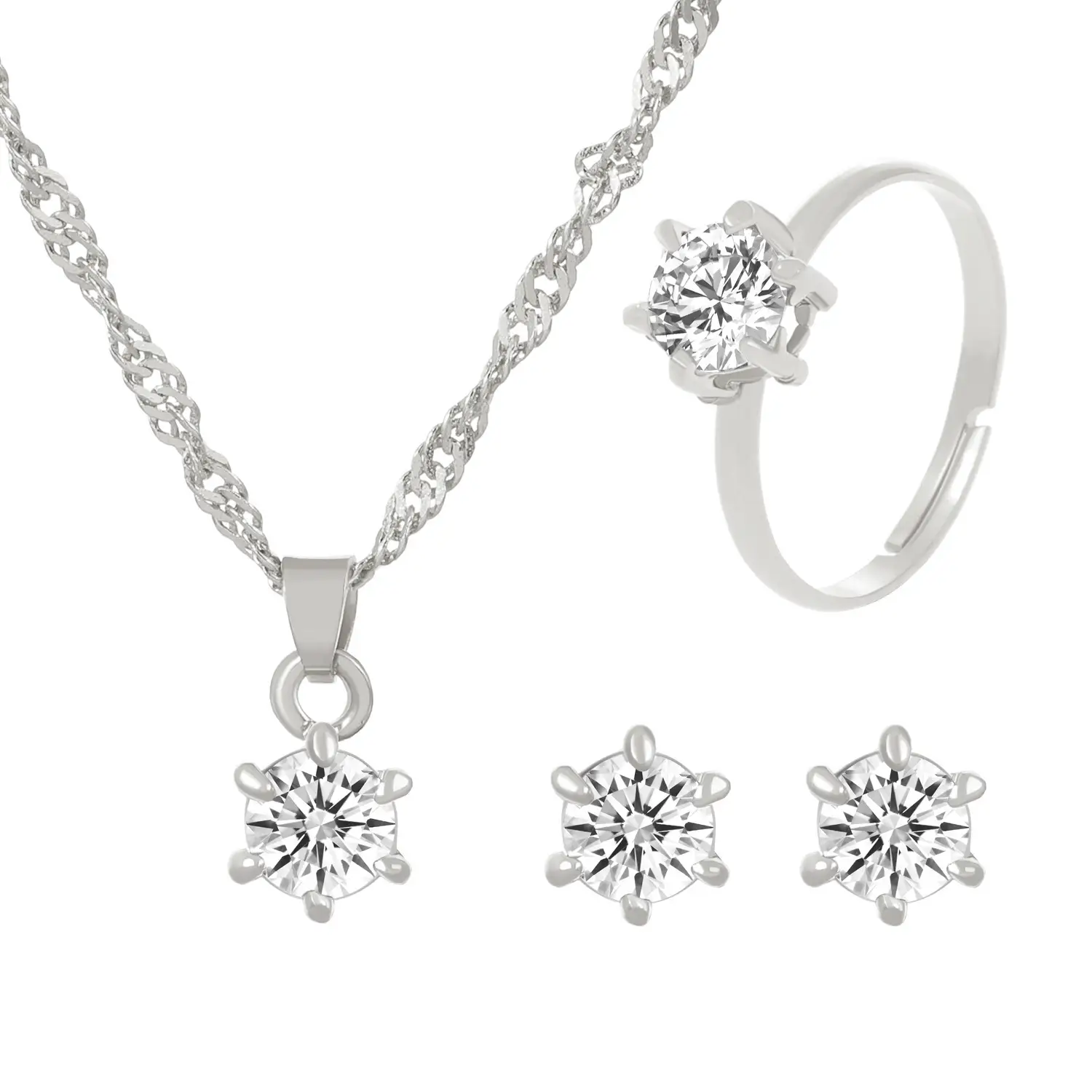 Elegant Diamond Zircon Necklace Earrings Set Gold Plated - Image 56