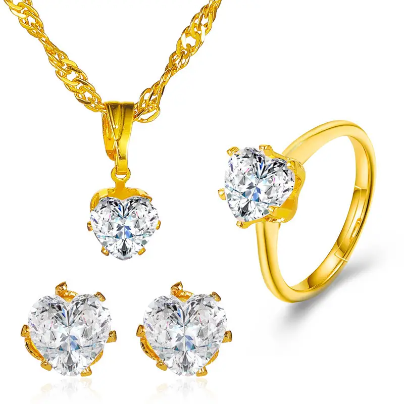 Elegant Diamond Zircon Necklace Earrings Set Gold Plated - Image 57