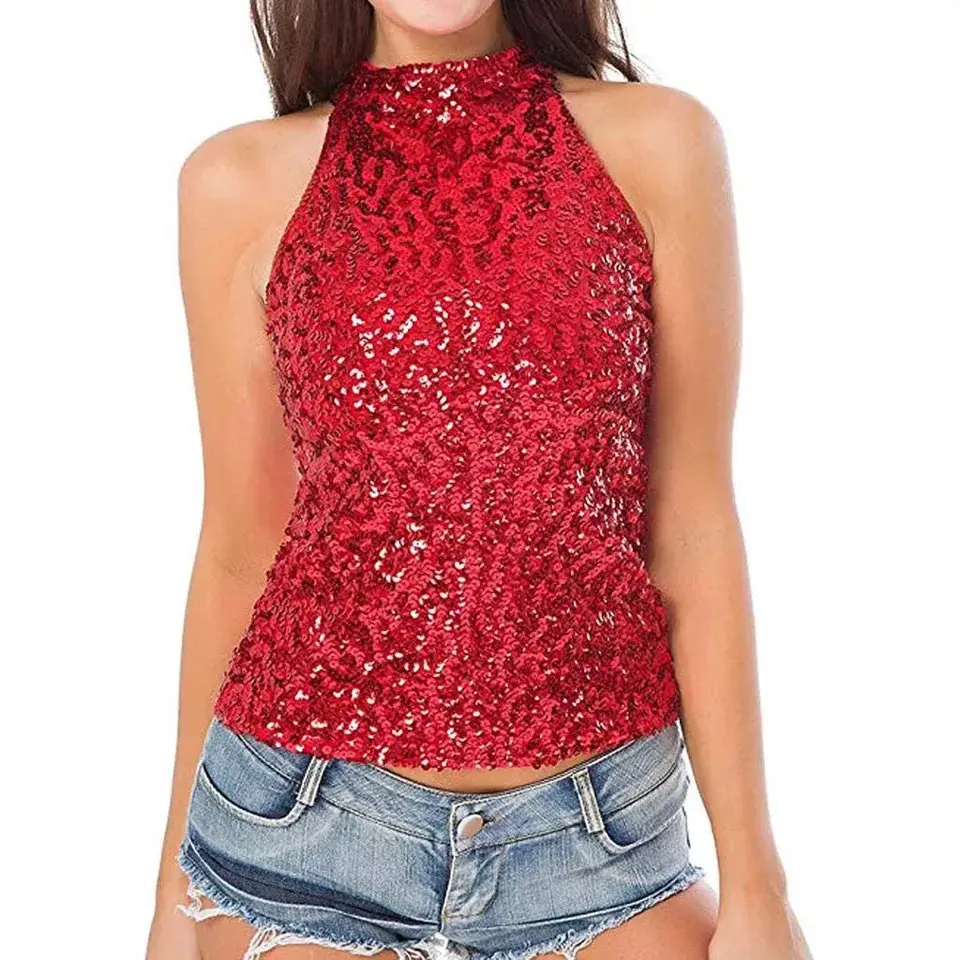 Black Sequined Halter Back Sleeveless Top - Image 12