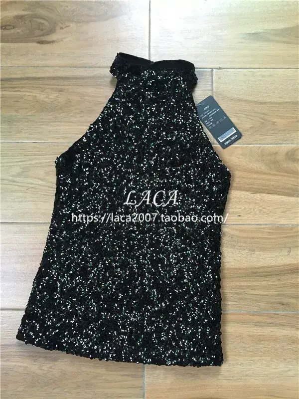 Black Sequined Halter Back Sleeveless Top — feature 21