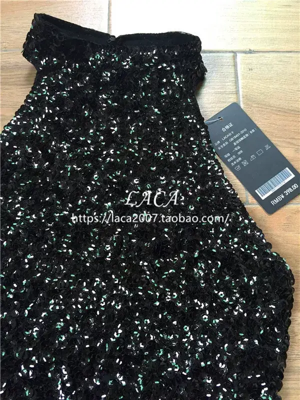 Black Sequined Halter Back Sleeveless Top — feature 22