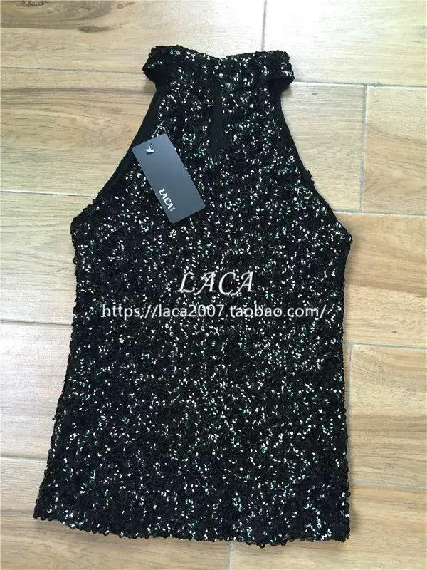 Black Sequined Halter Back Sleeveless Top — feature 23