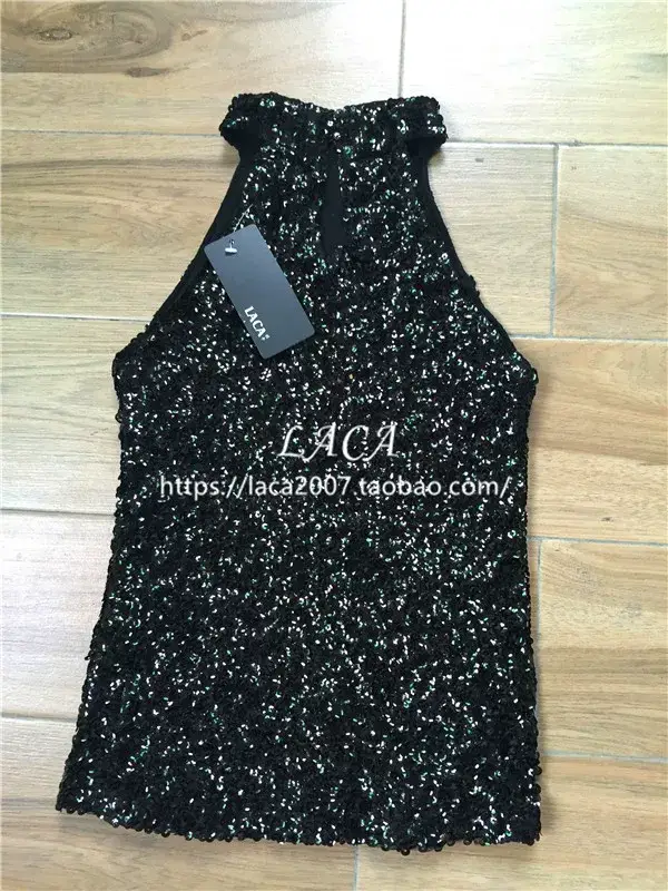 Black Sequined Halter Back Sleeveless Top — feature 24