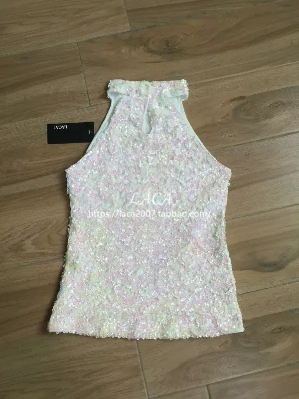 Black Sequined Halter Back Sleeveless Top — feature 26